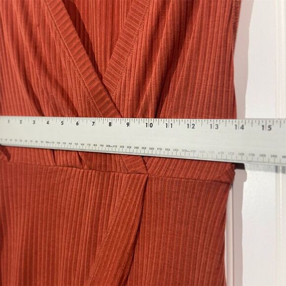 Free People Rust Orange Sleeveless Wrap Midi Dress S  Ribbed Knit Boho Festival - Picture 3 of 8